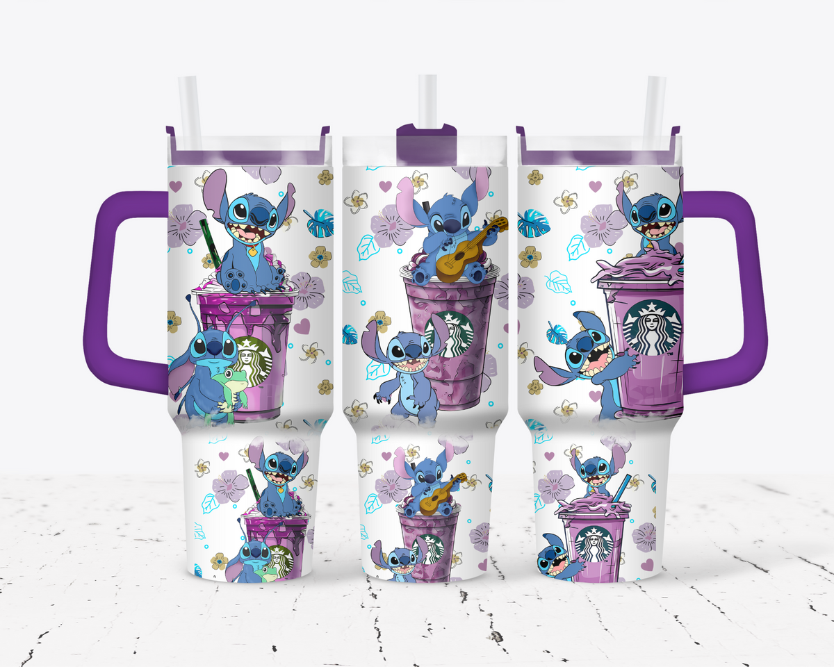 Purple Coffee with Stitch  Tumbler with Handle