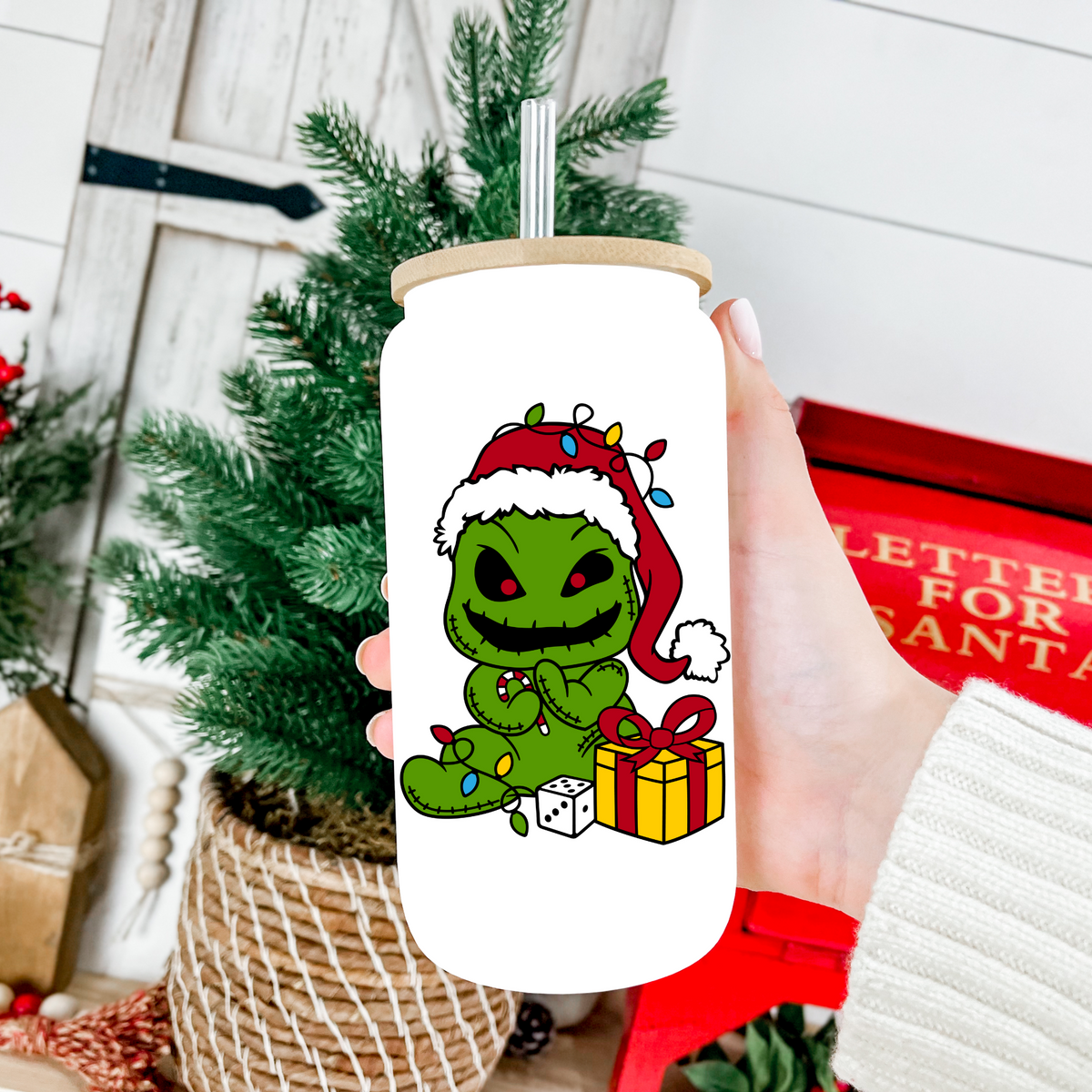 16oz Frosted Glass Cups - Christmas Designs