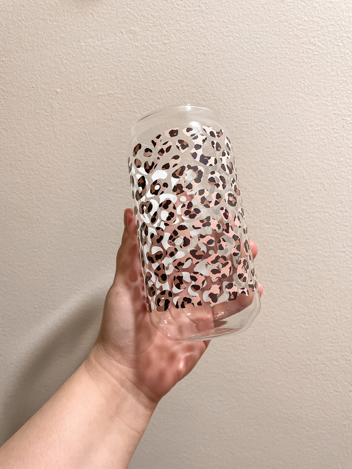 Cheetah Print 16 oz Glass Can With Lid