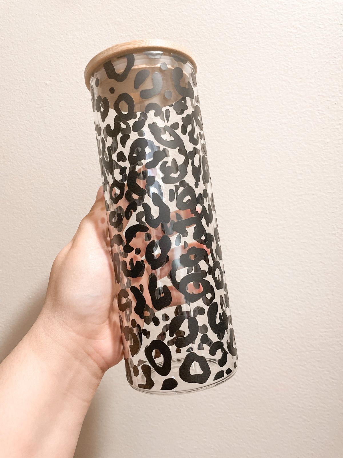 Cheetah Print 25 oz Glass Can With Lid